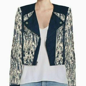 BCBG MAXAZRIA Cody Textured Jacquard Moto Jacket: Size XS